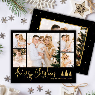 Elegant Script 5 Photo Collage Christmas Card