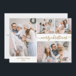 Elegant Script 5 Photo Collage Christmas Cards<br><div class="desc">Minimalist Elegant Calligraphy Gold Script 5 Photo Collage "Merry Christmas" Script Holiday Card in gold white. This festive, simple, whimsical five (5) photo holiday card template features a pretty grid photo collage and says „Merry Christmas”! The „Merry Christmas” greeting text written in a beautiful hand lettered swirly swash-tail font type....</div>