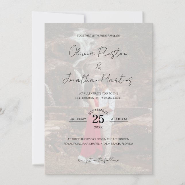 Elegant Script 5 Photos Wedding QR Code RSVP Invitation (Front)
