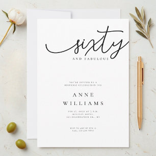 Elegant Script 60 and Fabulous 60th Birthday Party Invitation