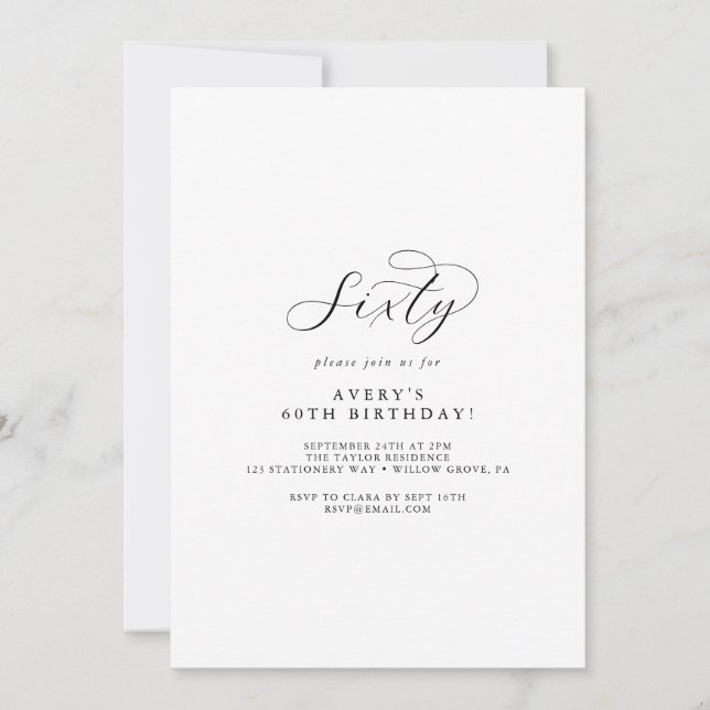 Elegant Script 60th Birthday Party Invitation (Front)