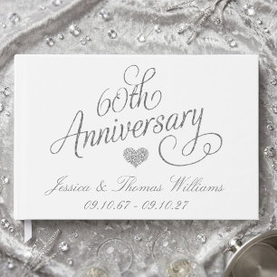 Elegant Script 60th Diamond Wedding Anniversary Guest Book