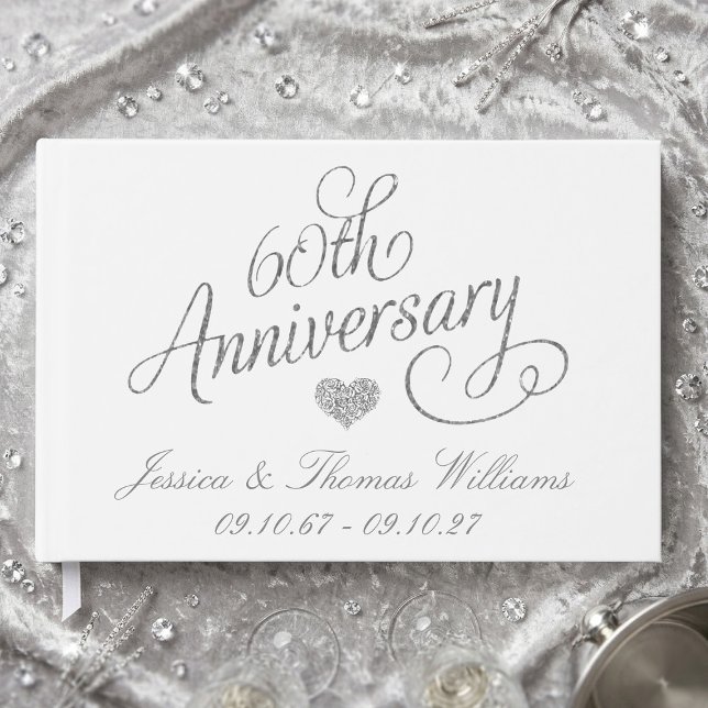 Elegant Script 60th Diamond Wedding Anniversary Guest Book (Creator Uploaded)
