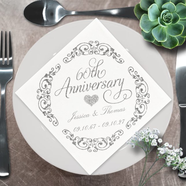 Elegant Script 60th Diamond Wedding Anniversary Napkin (Creator Uploaded)