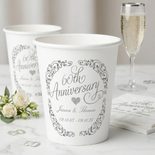 Elegant Script 60th Diamond Wedding Anniversary Paper Cups