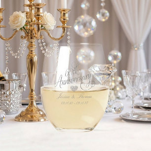Elegant Script 60th Diamond Wedding Anniversary Stemless Wine Glass