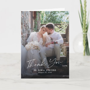 Elegant script 6 photo wedding thank you card