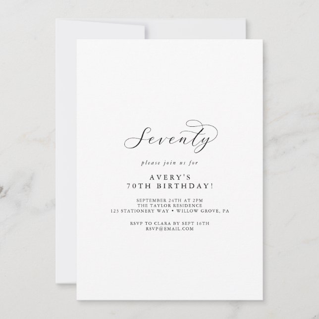 Elegant Script 70th Birthday Party Invitation (Front)