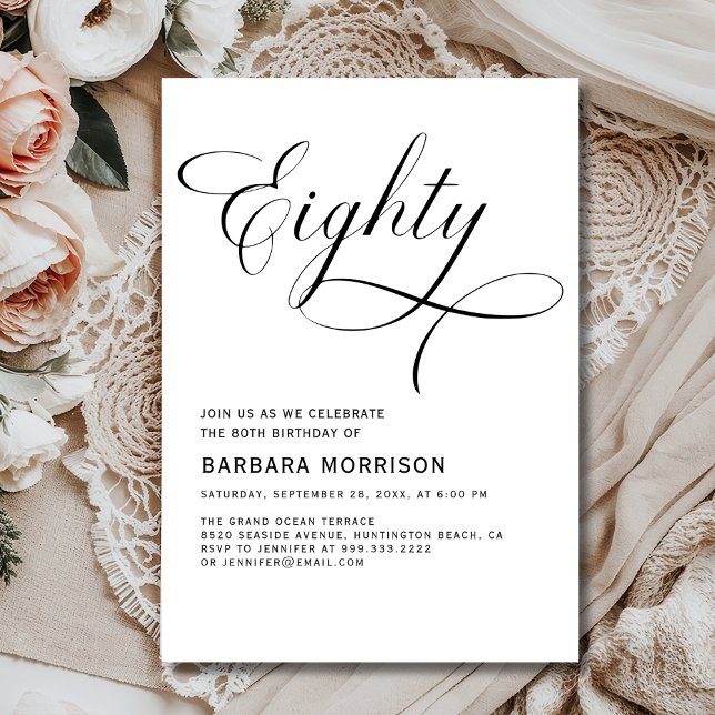 Elegant Script 80th Eighty Minimalist Birthday  Invitation (Creator Uploaded)