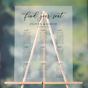 Elegant Script 9 table Seating Chart Acrylic Sign