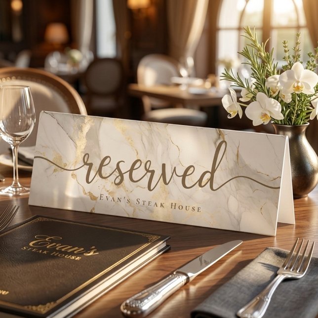 Elegant Script Agate Gold White Marble Reserved (Elegant Script Agate Gold White Marble Reserved Table Tent)