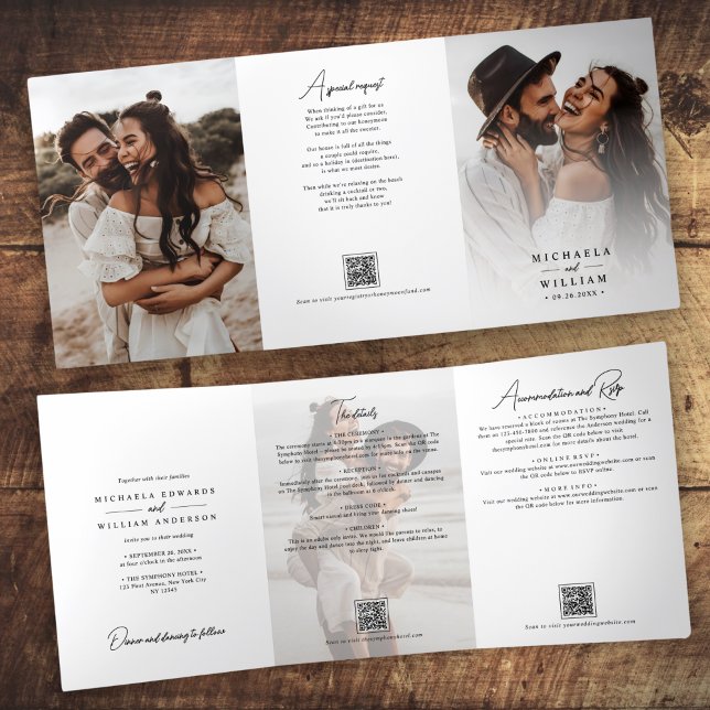 Elegant Script All-In-One QR Codes Wedding Tri-Fold Invitation (Creator Uploaded)