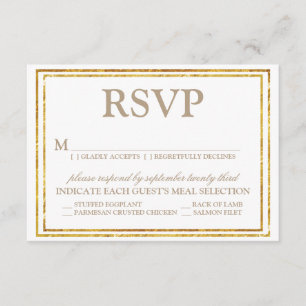 Elegant Script and Gold Border Wedding RSVP Card