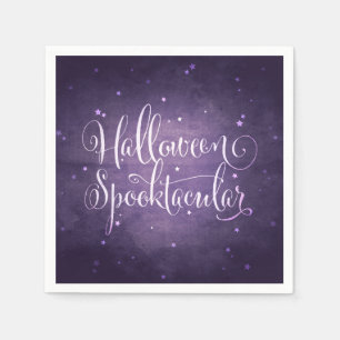 Elegant Script and Stars Purple Gothic Halloween Napkin