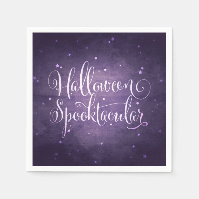 Elegant Script and Stars Purple Gothic Halloween Napkin (Front)