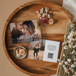 Elegant Script and Two Photos   QR Code Save The Date