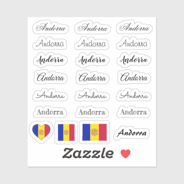 Elegant script Andorra & Andorran Flag /name Set (Sheet)