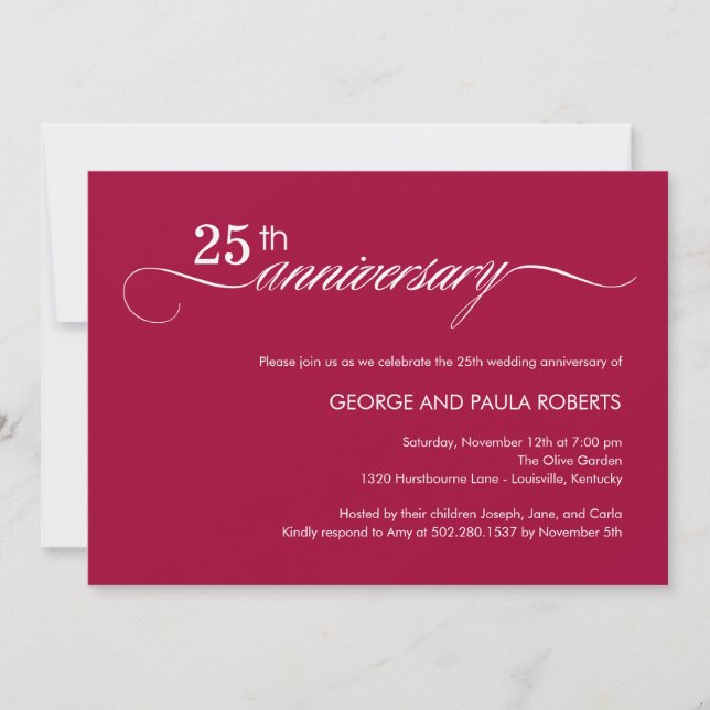 Elegant Script Anniversary Invitation (Raspberry) (Front)