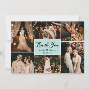 Elegant Script Aqua Wedding Multi Photo Collage Thank You Card