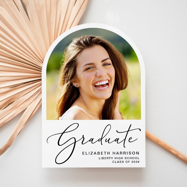 Elegant Script Arch Photo Graduation Announcement (Share the pride and excitement of your graduate's achievement with friends and family near and far)