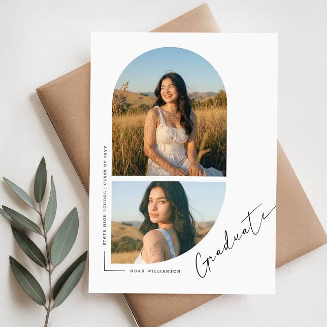Elegant Script Arch Photo Graduation Announcement Postcard (Creator Uploaded)