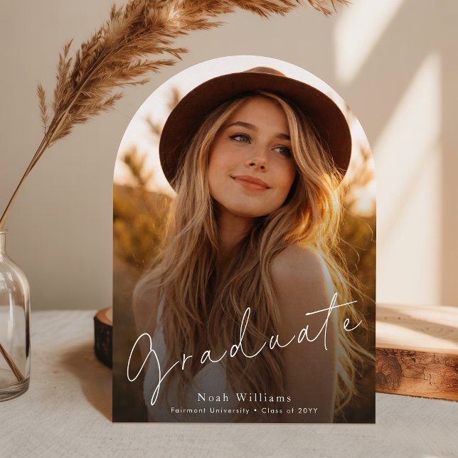 Elegant Script Arch Photo Graduation Invitation (Creator Uploaded)