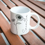 Elegant Script Aster September Birth Flower Name Coffee Mug<br><div class="desc">Elegant,  minimalist and modern black hand drawn aster flower,  September birth flower with customisable name in elegant script,  personalised gift for any occasion,  including gifts for people in your wedding party.</div>