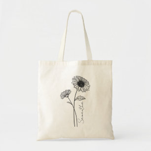 Elegant Script Aster September Birth Flower Name Tote Bag