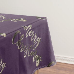 Elegant Script Aubergine Eggplant Merry Christmas Tablecloth