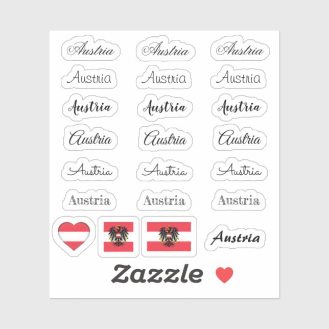 Elegant script Austria & Austrian Flag /name Set (Sheet)