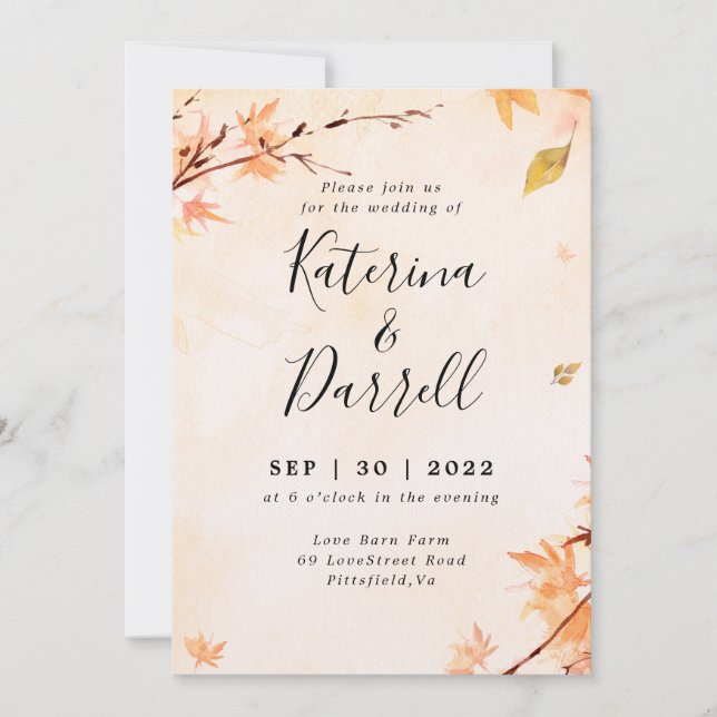 Elegant Script Autumn Wedding Invitation (Front)