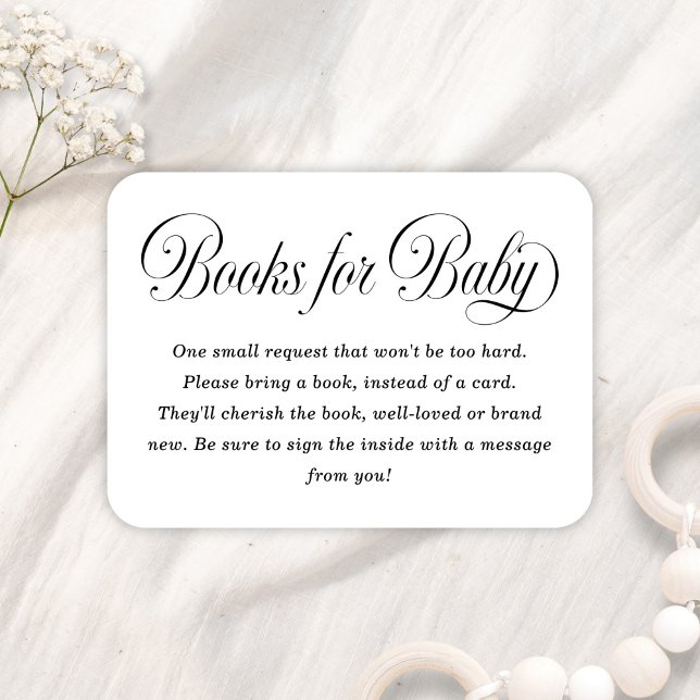 Elegant Script B & W Baby Shower Books For Baby Enclosure Card (Creator Uploaded)