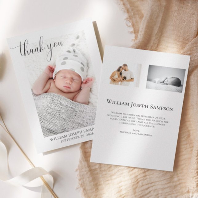Elegant Script Baby Thank You Birth Announcement (Creator Uploaded)