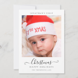 Elegant Script Baby's First Christmas Photo Holiday Card