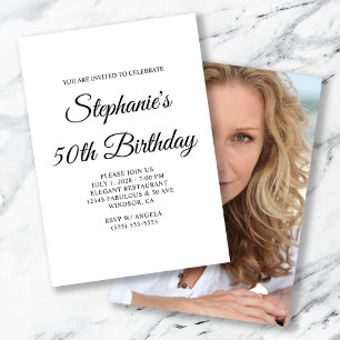 Elegant Script Back Photo 50th Birthday Invitation