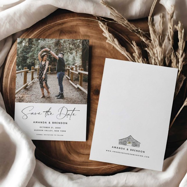 Elegant Script Barn Wedding Save the Date (Creator Uploaded)
