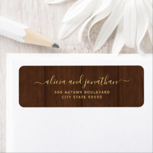 Elegant script barn wood wedding return address label