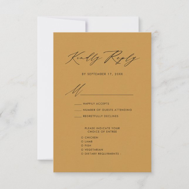 Elegant Script Beige Minimalist Chic Wedding RSVP Card (Front)
