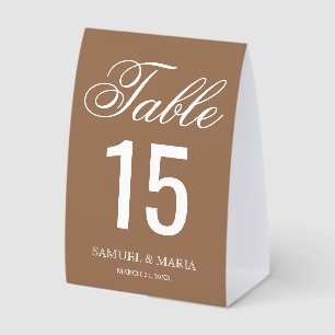 Elegant Script Beige Tan Wedding Table Number