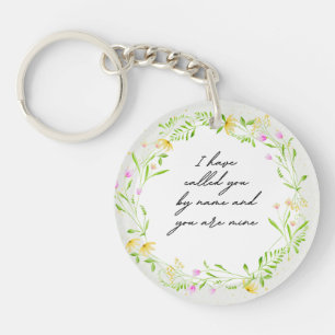 Elegant Script Bible Verse Botanical Wildflower Key Ring