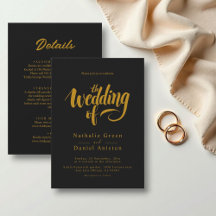 Elegant Script Black and Gold Calligraphy Wedding