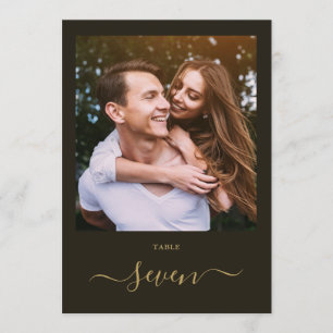 Elegant Script Black And Gold Photo Table Number