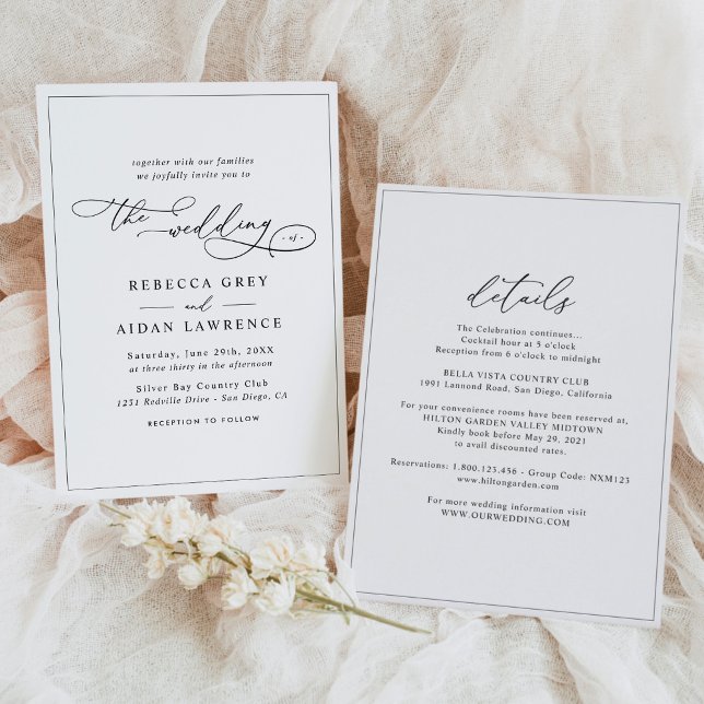 Elegant Script Black and White All In One Wedding Invitation (Creator Uploaded)