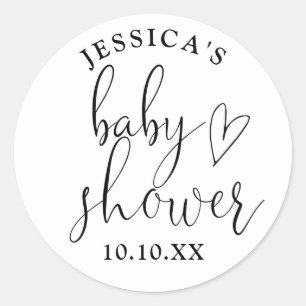 Elegant Script Black And White Baby Shower Favour Classic Round Sticker