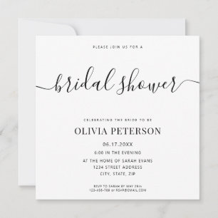 Elegant Script Black and White Bridal Shower Invit Invitation
