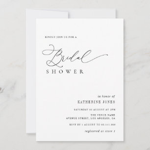 elegant script black and white bridal shower invitation