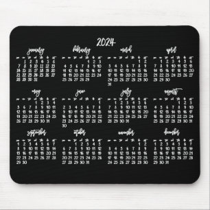 Elegant Script Black And White Calendar 2024 Mouse Pad