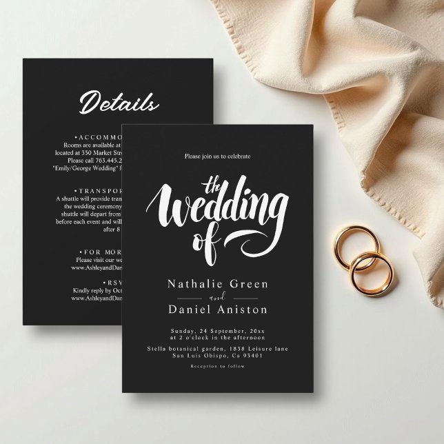 Elegant Script Black and White Calligraphy Wedding Invitation (Creator Uploaded)