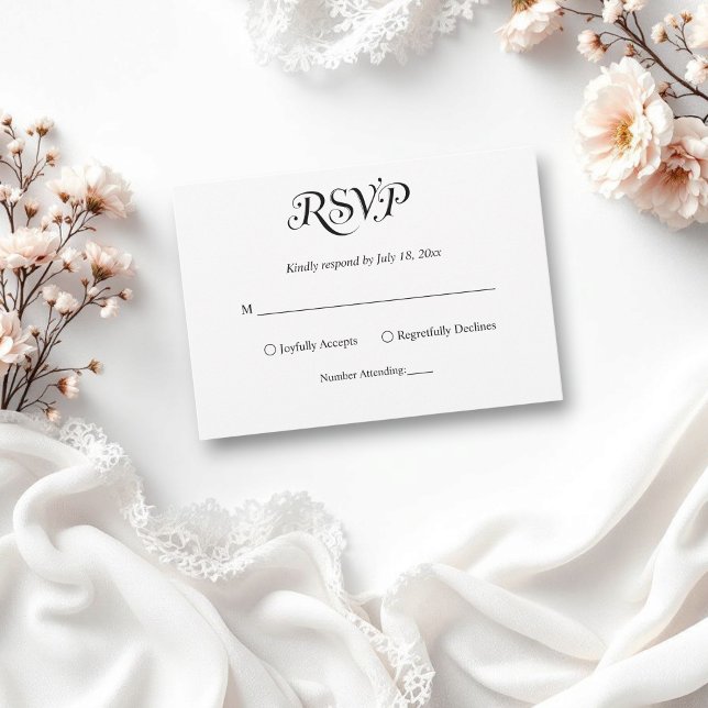 Elegant Script Black and White Chic Wedding RSVP Card (Creator Uploaded)