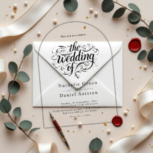 Elegant Script Black and White Classic Wedding Acrylic Invitations